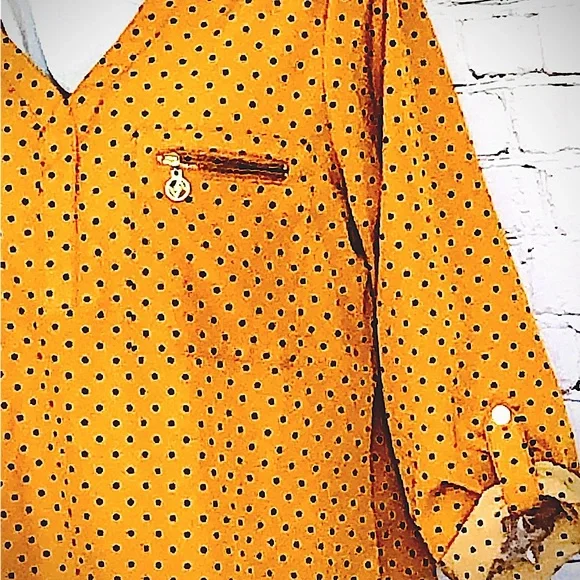 DONATED   Adrienne Vittadini Silky Polka Dot Oversize Logo-Pocket Blouse - Picture 3 of 12